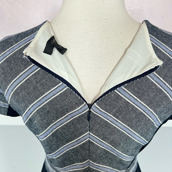 J Crew Womens Linen Striped Patchwork Back Zipped Short Sleeve Dress Blue SZ 6P - Picture 9 of 16